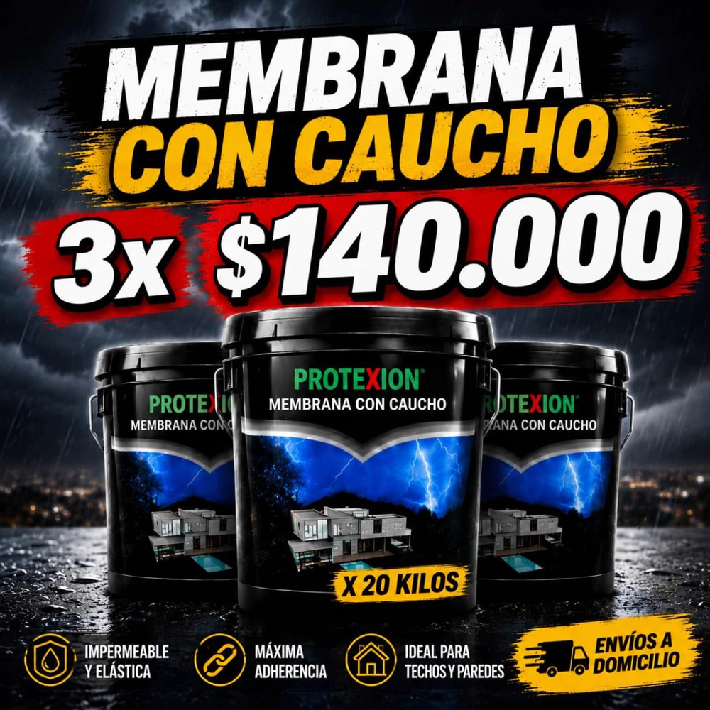Promoción Membrana con caucho Protexion · 3 tachos de 20 kg